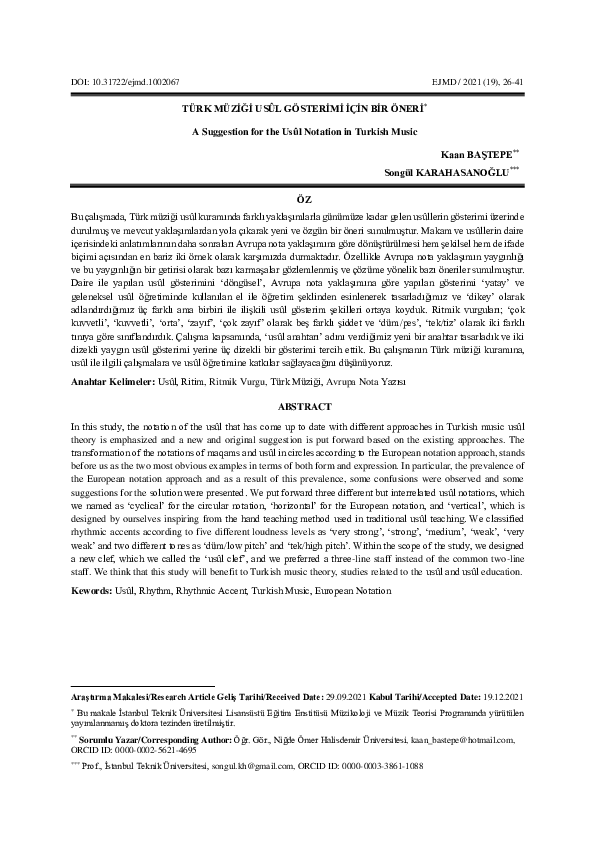 (PDF) A Suggestion for the Usûl Notation in Turkish Music