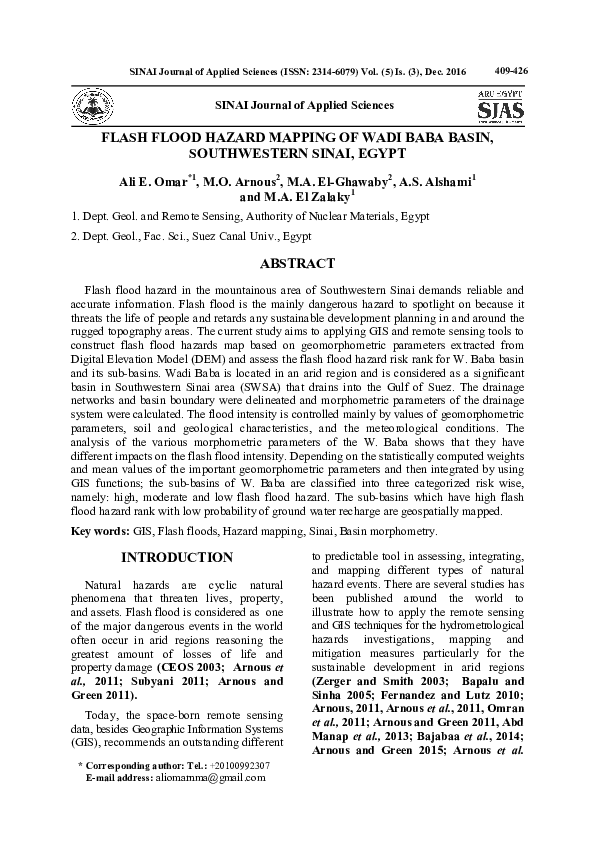 (PDF) Flash Flood Hazard Mapping of Wadi Baba Basin, Southwestern Sinai ...