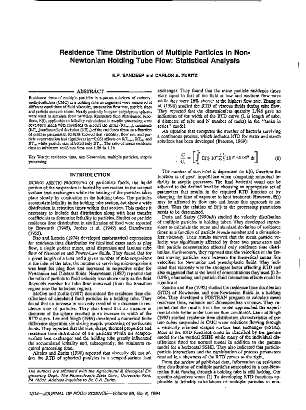 (PDF) Residence Time Distribution of Multiple Particles in Non ...