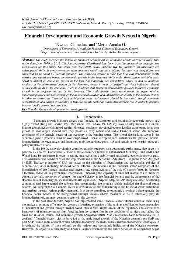 (PDF) Financial Development and Economic Growth Nexus in Nigeria