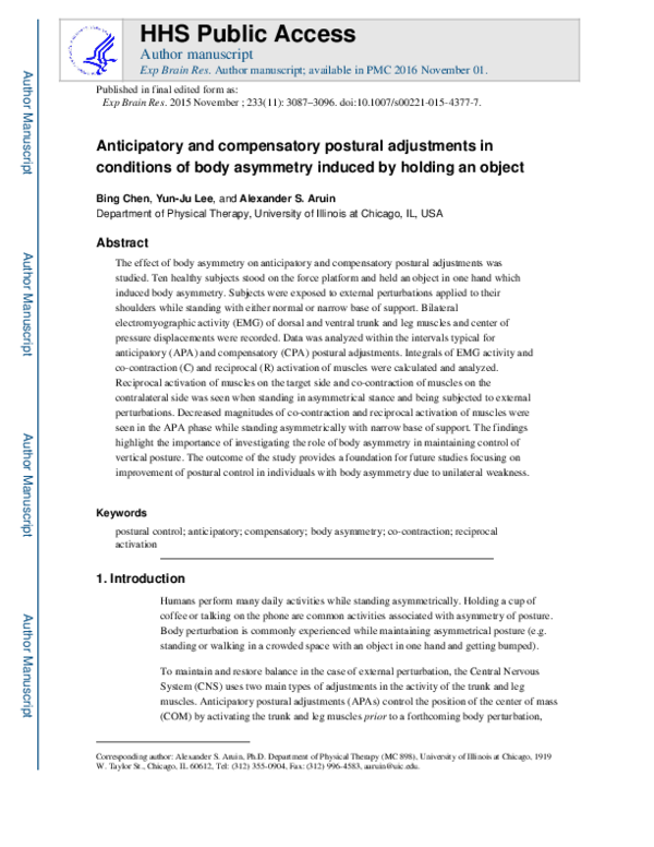 (PDF) Anticipatory and compensatory postural adjustments in conditions ...