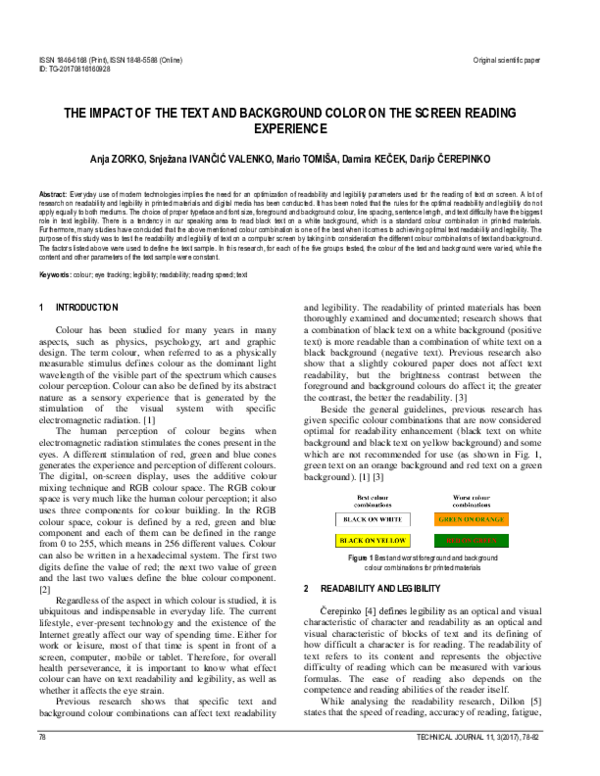 (PDF) The impact of the text and background color on the screen reading ...