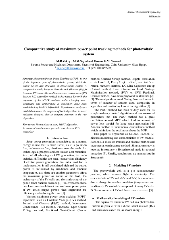 (PDF) Comparative study of maximum power point tracking methods for ...