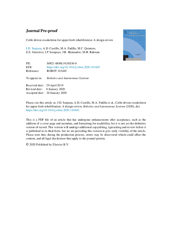 PDF) Cable driven exoskeleton for upper-limb rehabilitation: A 