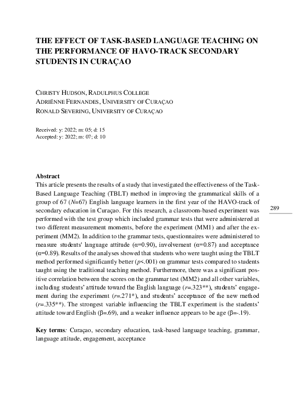 (PDF) The effect of Task-Based Language Teaching on the performance of ...
