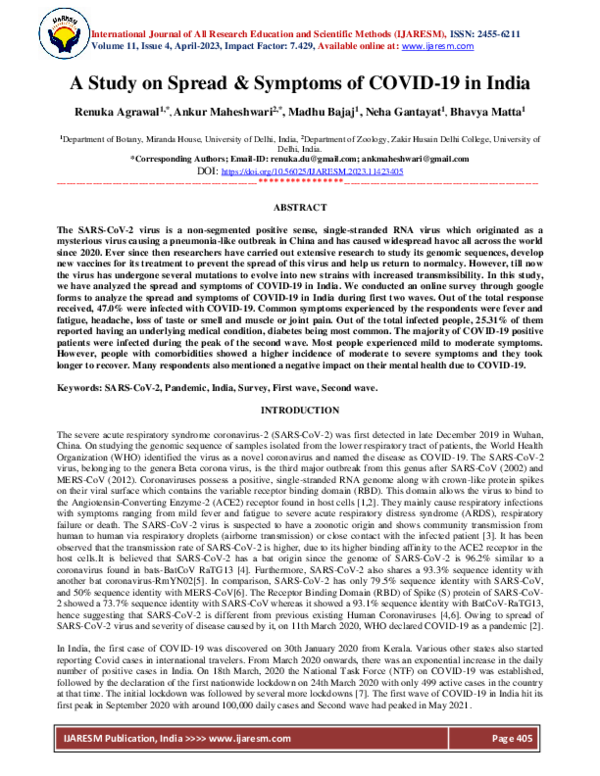 (PDF) A Study on Spread & Symptoms of COVID-19 in India