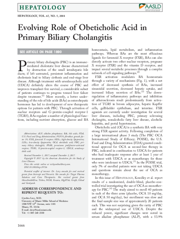 (PDF) Evolving role of obeticholic acid in primary biliary cholangitis
