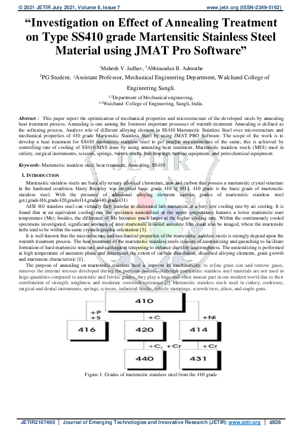 (PDF) Investigation on Effect of Annealing Treatment on Type SS410 ...