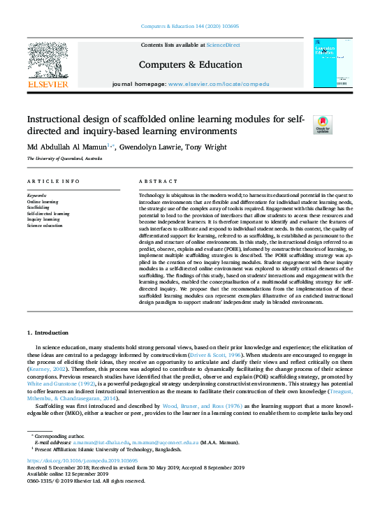 (PDF) Instructional design of scaffolded online learning modules for ...
