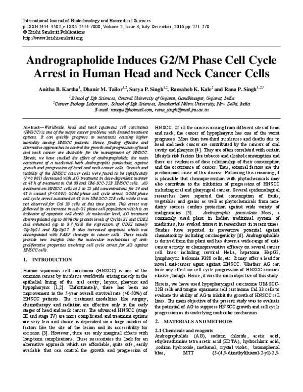 (PDF) Andrographolide Induces G2/M Phase Cell Cycle Arrest in Human ...
