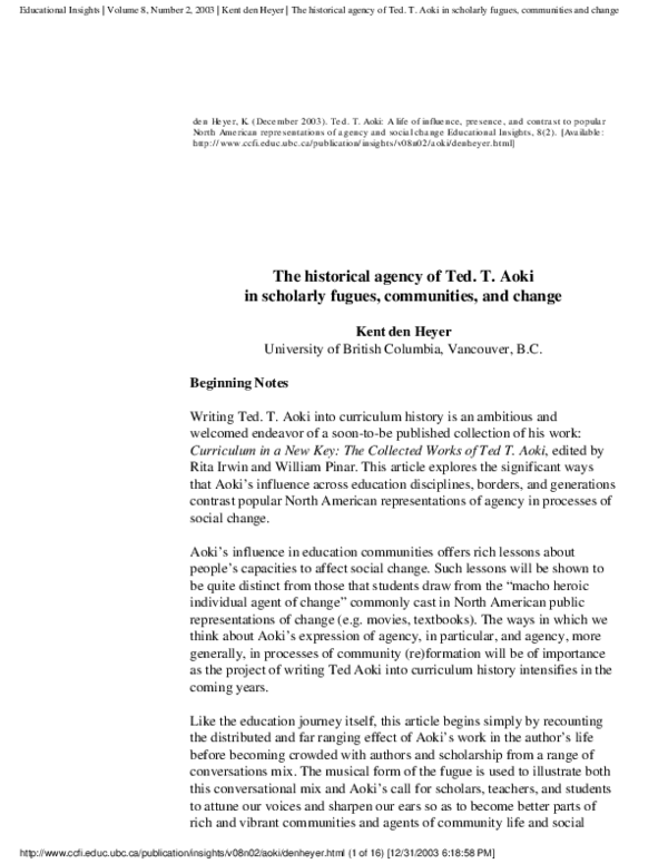 (PDF) The historical agency of Ted. T. Aoki in scholarly fugues ...
