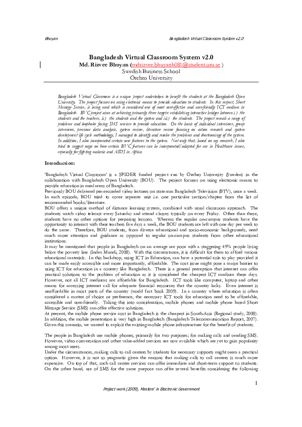 (PDF) Bangladesh Virtual Classroom System v2.0