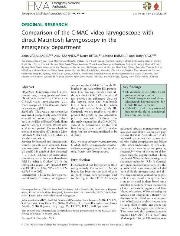 (PDF) Comparison of the C‐MAC video laryngoscope with direct Macintosh ...