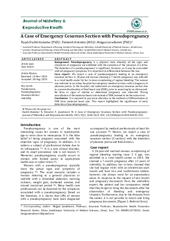(PDF) A Case of Emergency Cesarean Section with Pseudopregnancy