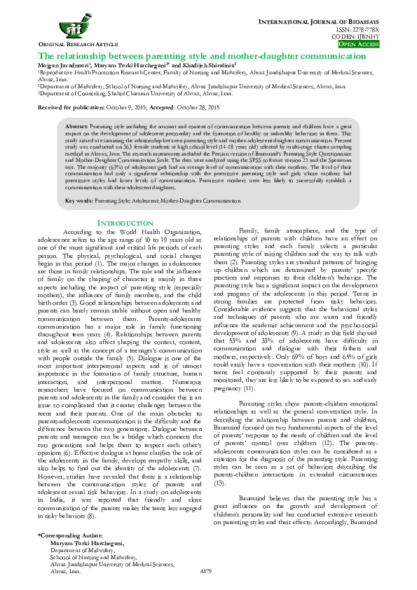 (PDF) The relationship between parenting style and mother-daughter ...