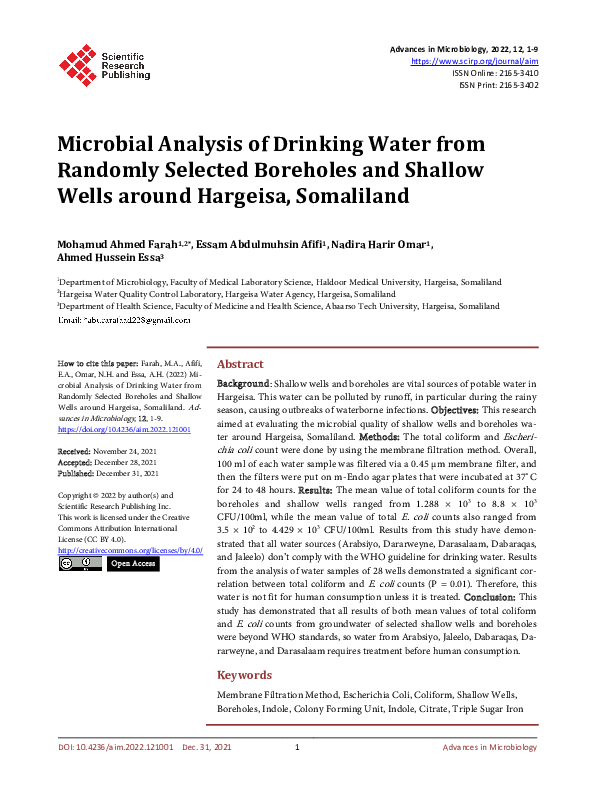 (PDF) Microbial Analysis of Drinking Water from Randomly Selected ...