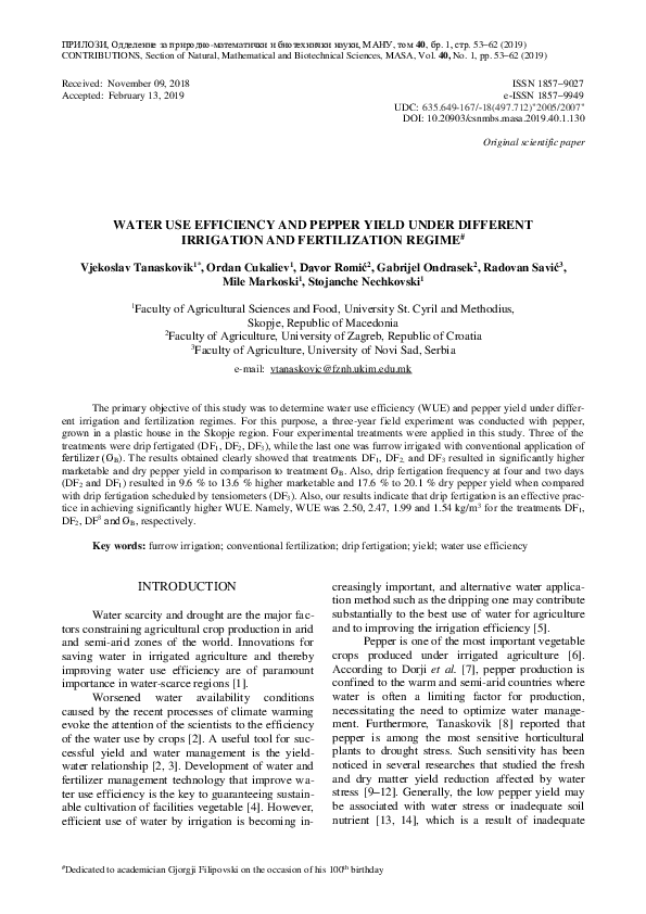(PDF) Water Use Efficiency and Pepper Yield Under Different Irrigation ...