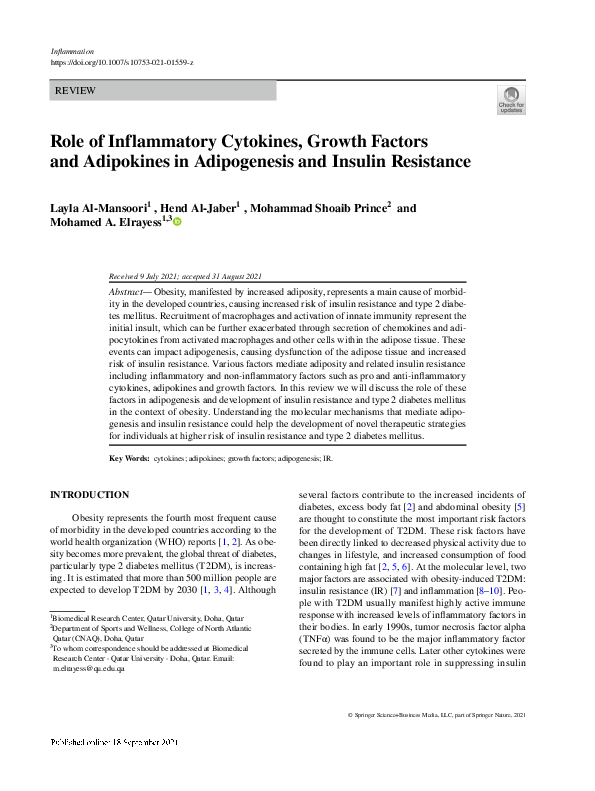 (PDF) Role of Inflammatory Cytokines, Growth Factors and Adipokines in ...