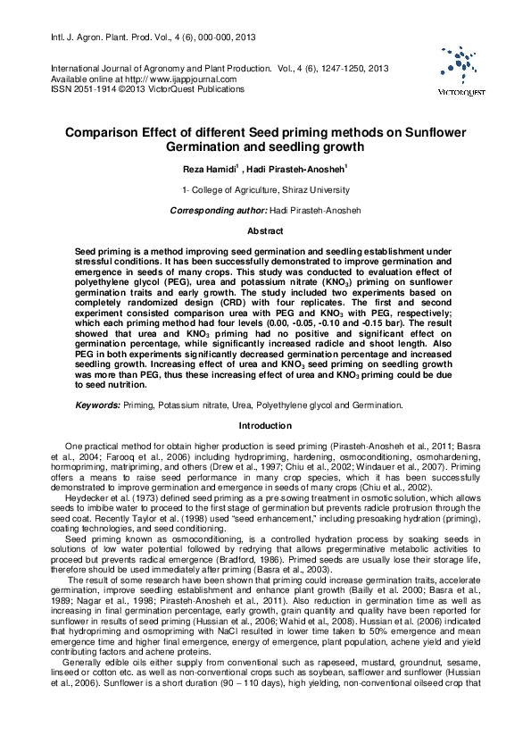 (PDF) Comparison effect of different seed priming methods on sunflower ...