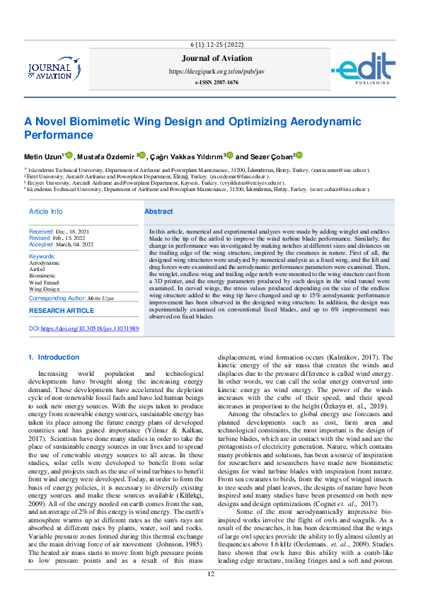 (PDF) A Novel Biomimetic Wing Design and Optimizing Aerodynamic Performance