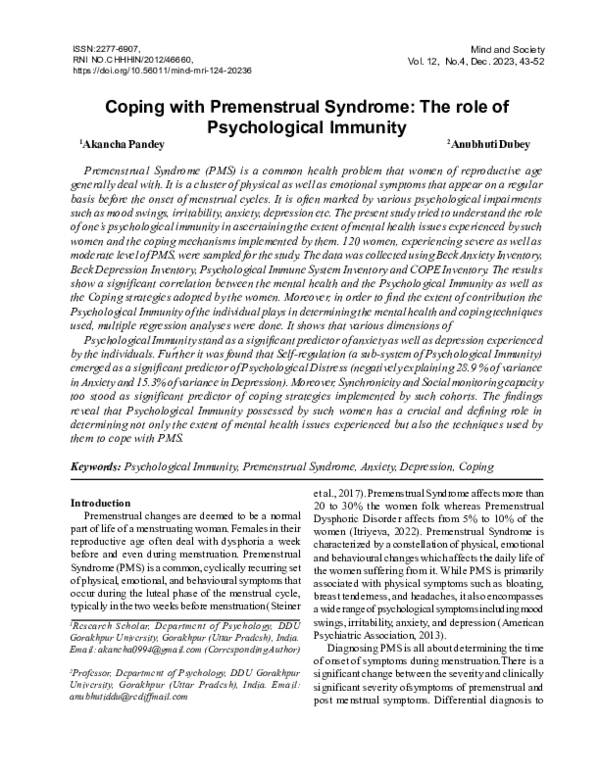 (PDF) Coping with Premenstrual Syndrome: The role of Psychological Immunity