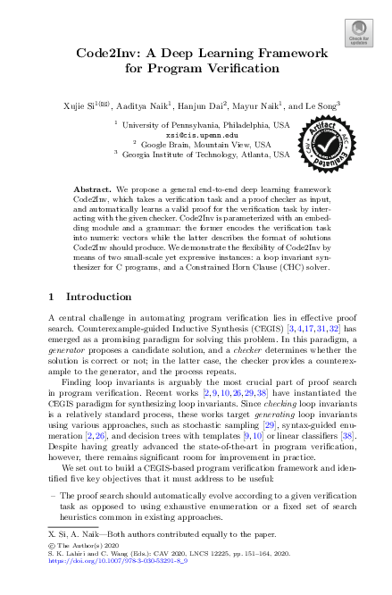 (PDF) Code2Inv: A Deep Learning Framework for Program Verification