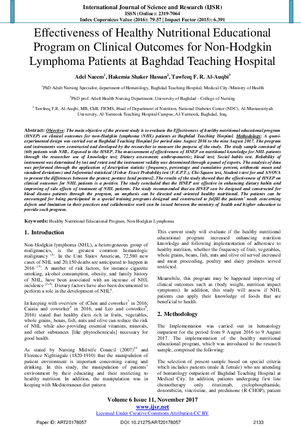 (PDF) Effectiveness of Healthy Nutritional Educational Program on ...