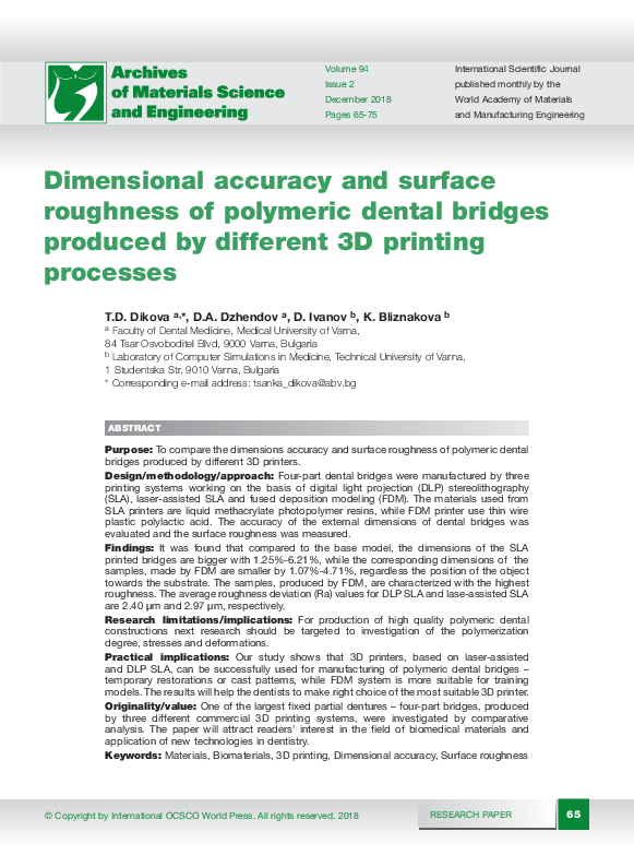 (PDF) Dimensional accuracy and surface roughness of polymeric dental ...