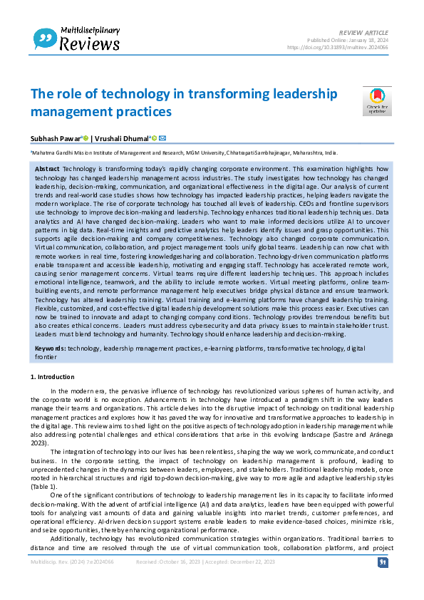 (PDF) The role of technology in transforming leadership management ...