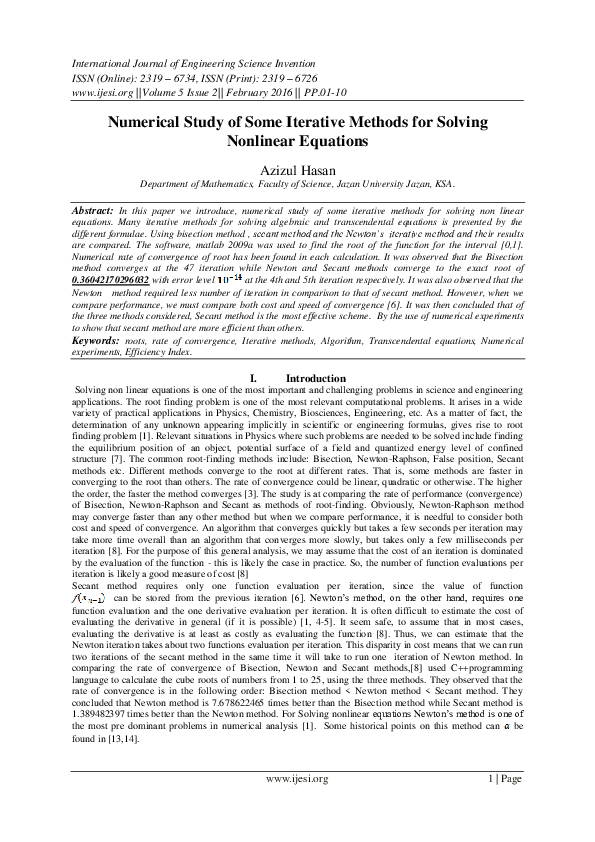 (PDF) Numerical Study of Some Iterative Methods for Solving Nonlinear ...