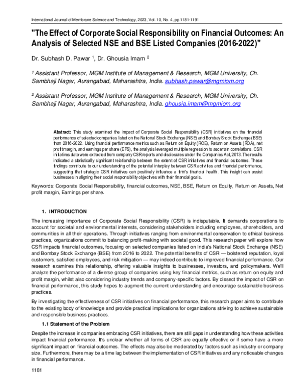 (PDF) "The Effect of Corporate Social Responsibility on Financial ...