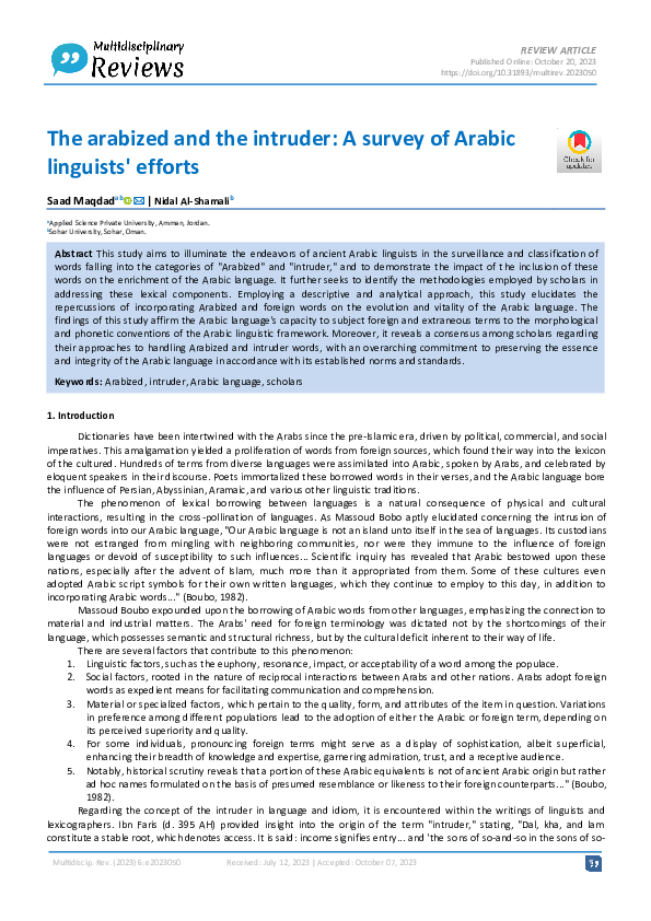 (PDF) The arabized and the intruder: A survey of Arabic linguists' efforts