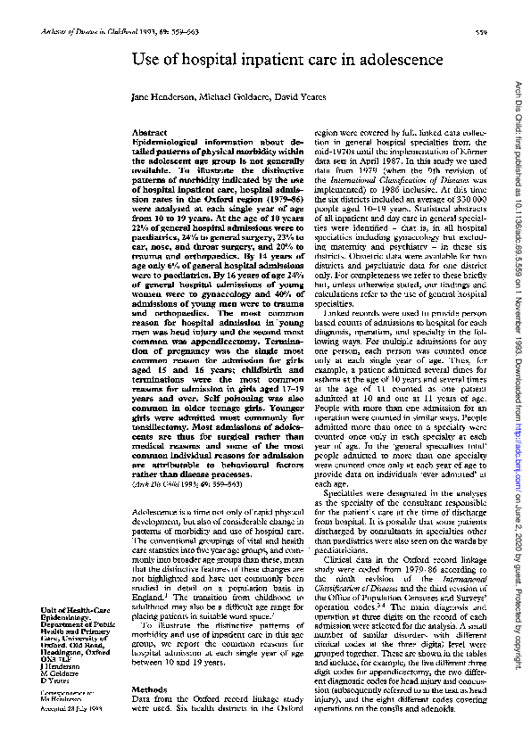 (PDF) Use of hospital inpatient care in adolescence