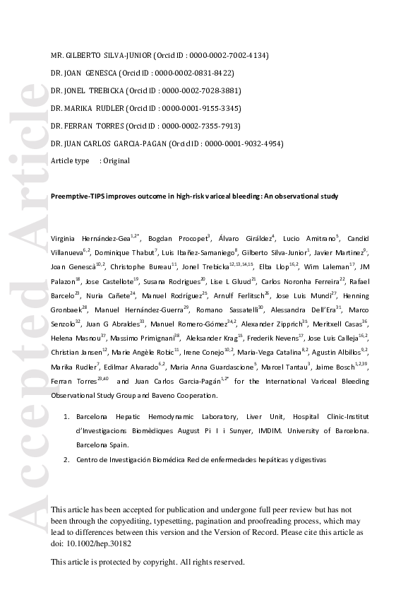 (PDF) Preemptive-TIPS improves outcome in high-risk variceal bleeding ...