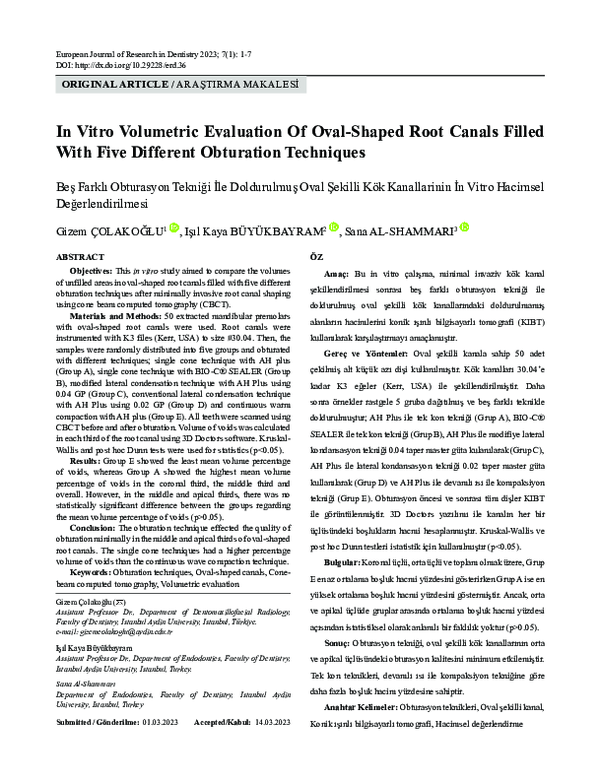 (PDF) In Vitro Volumetric Evaluation of Oval Shaped Root Canals Filled ...