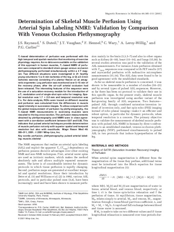 (PDF) Determination of skeletal muscle perfusion using arterial spin ...