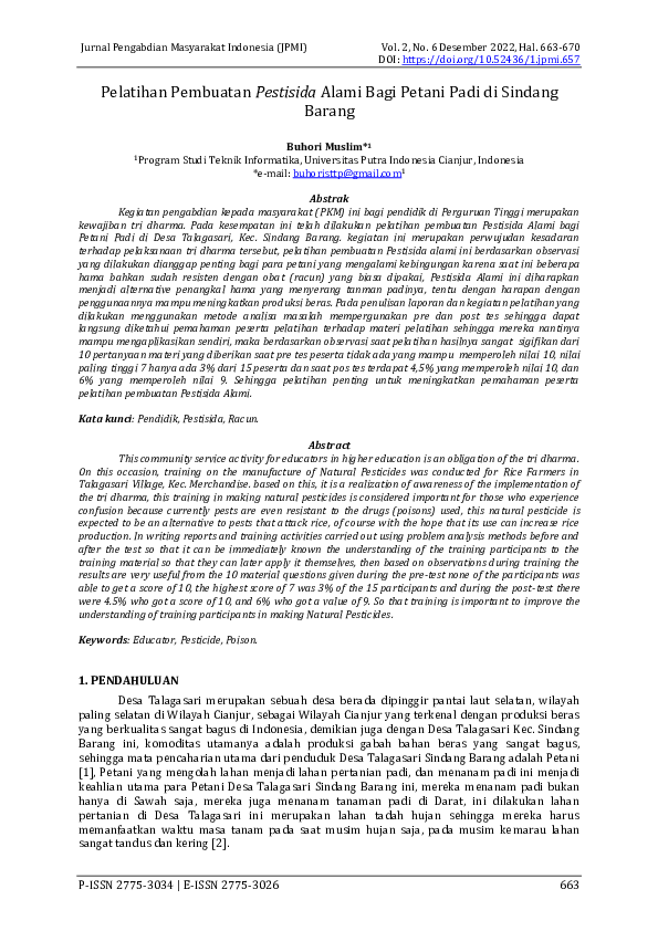 Pdf Pelatihan Pembuatan Pestisida Alami Bagi Petani Padi Di Sindang