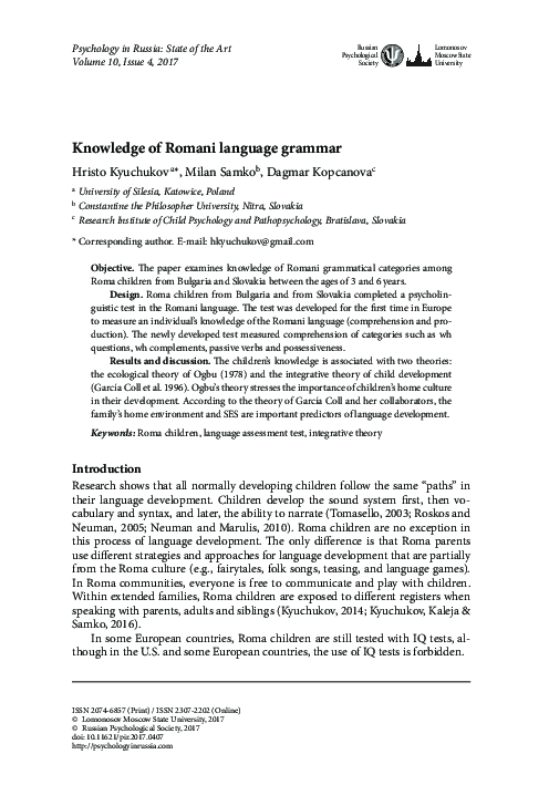 (PDF) Knowledge of Romani language grammar
