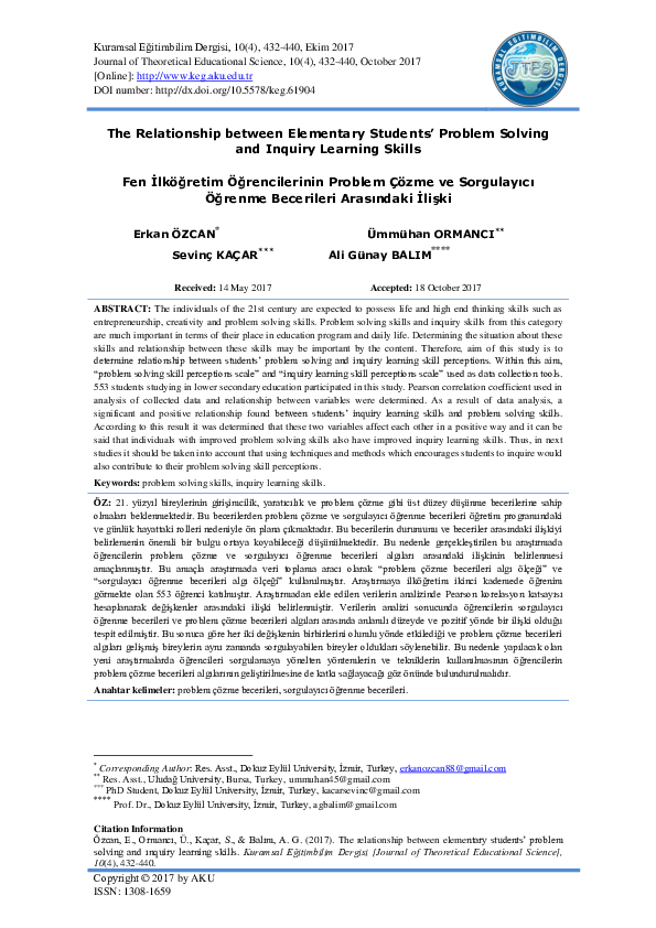 (PDF) The Relationship between Elementary Students’ Problem Solving and ...