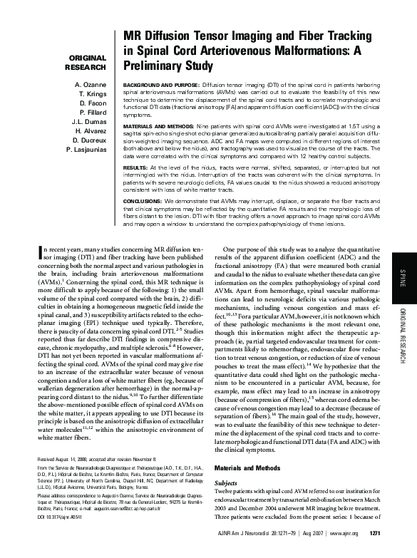 (PDF) MR Diffusion Tensor Imaging and Fiber Tracking in Spinal Cord ...