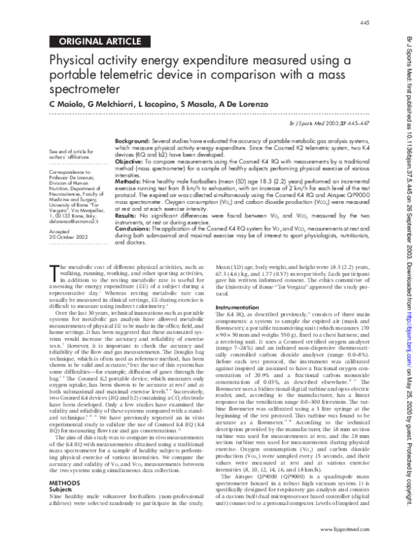 (PDF) Physical activity energy expenditure measured using a portable ...
