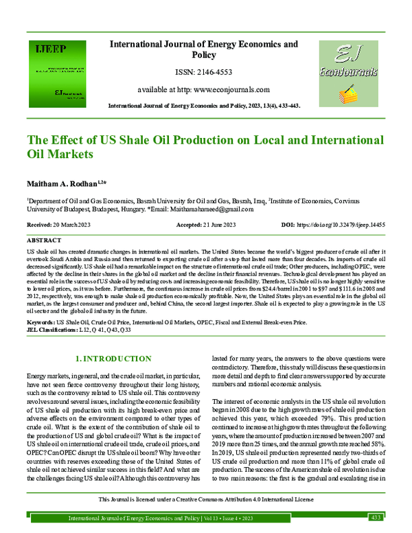 (PDF) The Effect of US Shale Oil Production on Local and International ...