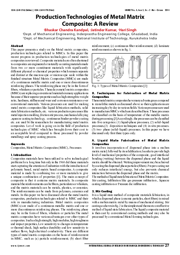 (PDF) Production technologies of metal matrix composite -A Review