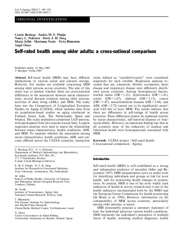 (PDF) Self-rated health among older adults: a cross-national comparison