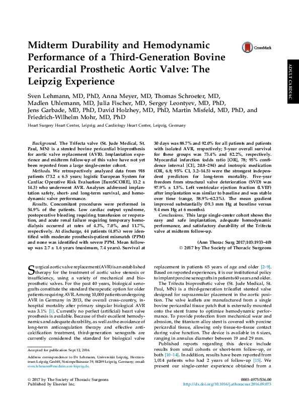 (PDF) Midterm Durability and Hemodynamic Performance of a Third ...