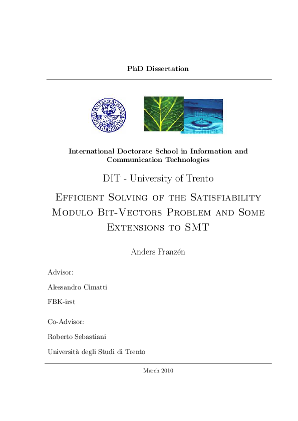 (PDF) Efficient Solving of the Satisfiability Modulo Bit-Vectors ...