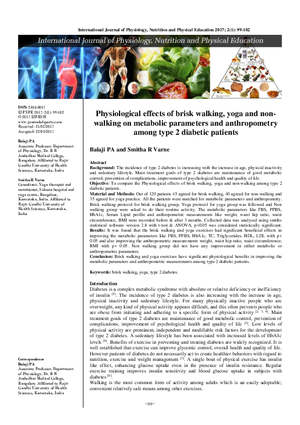 (PDF) Physiological effects of brisk walking, yoga and non-walking on ...
