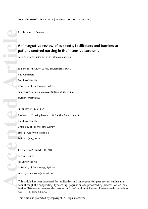 (PDF) An integrative review of supports, facilitators and barriers to ...