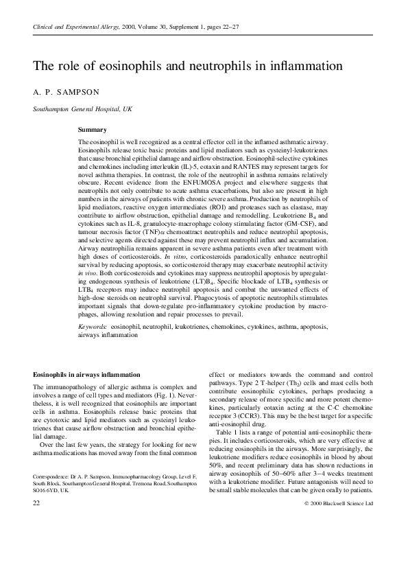 (PDF) The role of eosinophils and neutrophils in inflammation