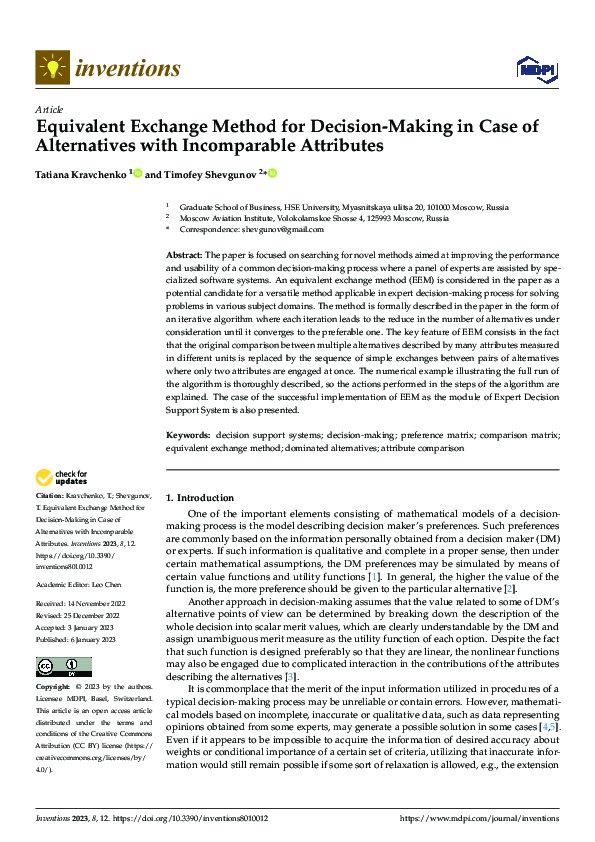 (PDF) Equivalent Exchange Method for Decision-Making in Case of ...